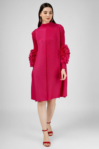 Fuchsia pink flower sleeves dress