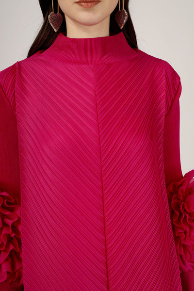 Fuchsia pink flower sleeves dress
