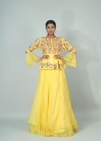 Yellow Peplum with Organza Skirt