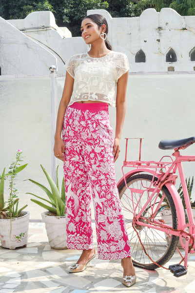 Pink Gara Pants with Embroidered Top and Bustier