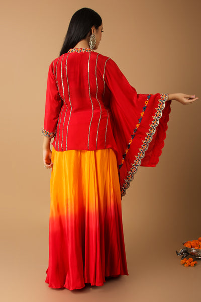 Red Kaftan with Ombre Skirt