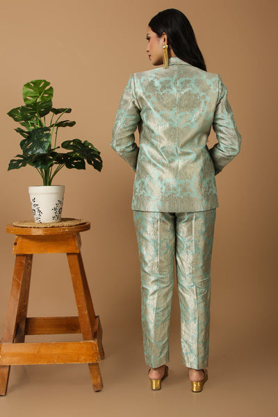 Powder Blue Brocade Pant Suit