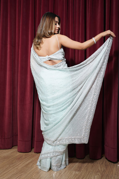Sky Blue Organza Saree with Sequins Scatter
