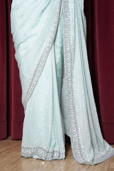 Sky Blue Organza Saree with Sequins Scatter