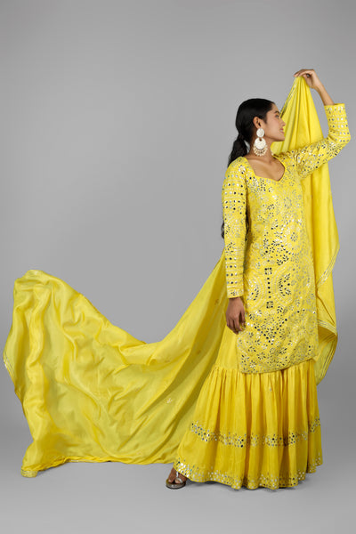 Yellow Sharara with Applique Work