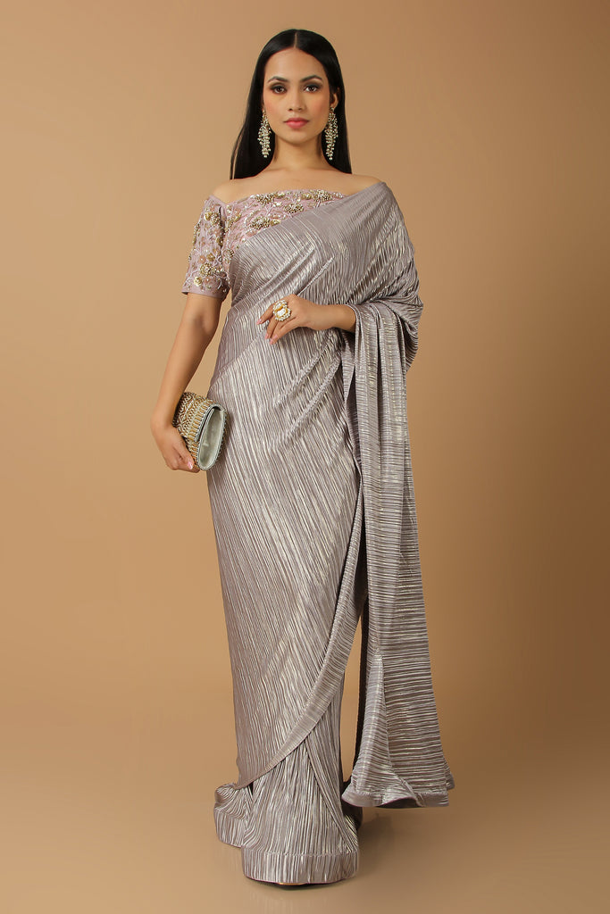 Silver Metallic Kali Cut Wrap Drape Saree – rckcaurum