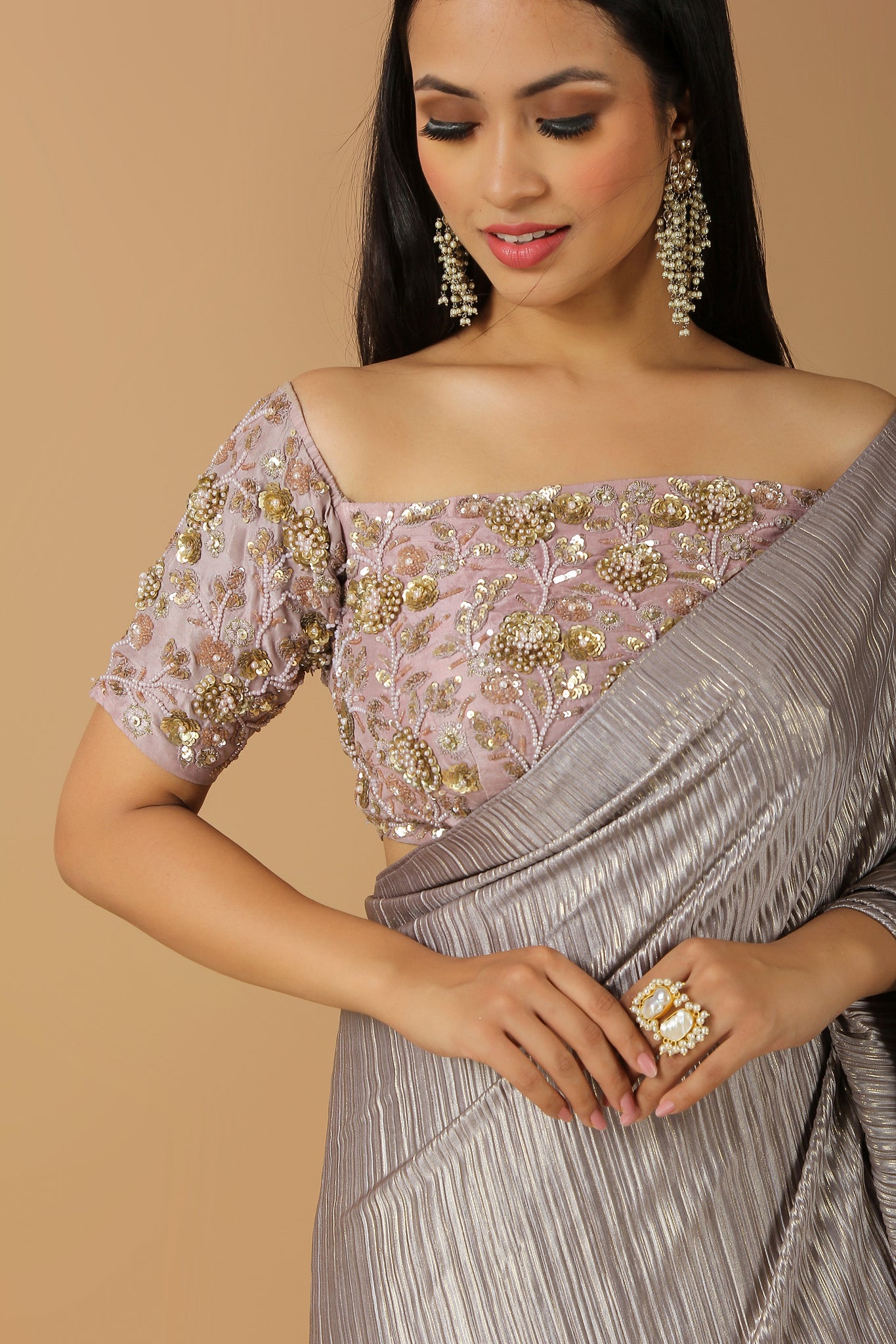 Silver Crinkle Cocktail Saree