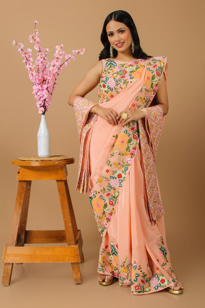 Pastel Pink Saree with Stole