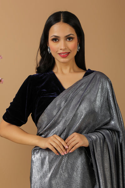 Silver & Navy Crinkle Cocktail Saree
