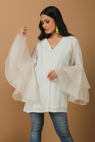Ivory Crinkle Top with Exaggerated Sleeves