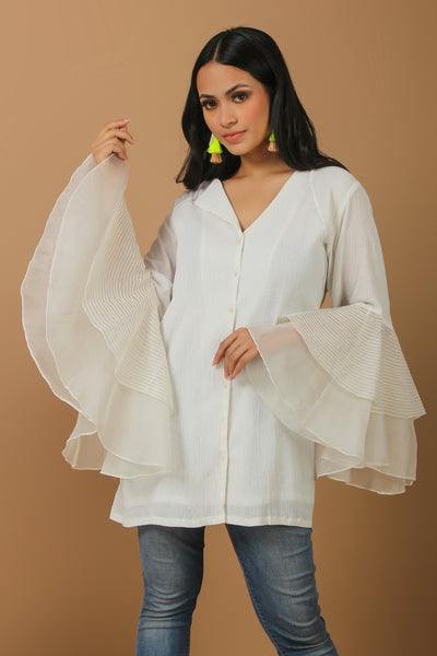 Ivory Crinkle Top with Exaggerated Sleeves